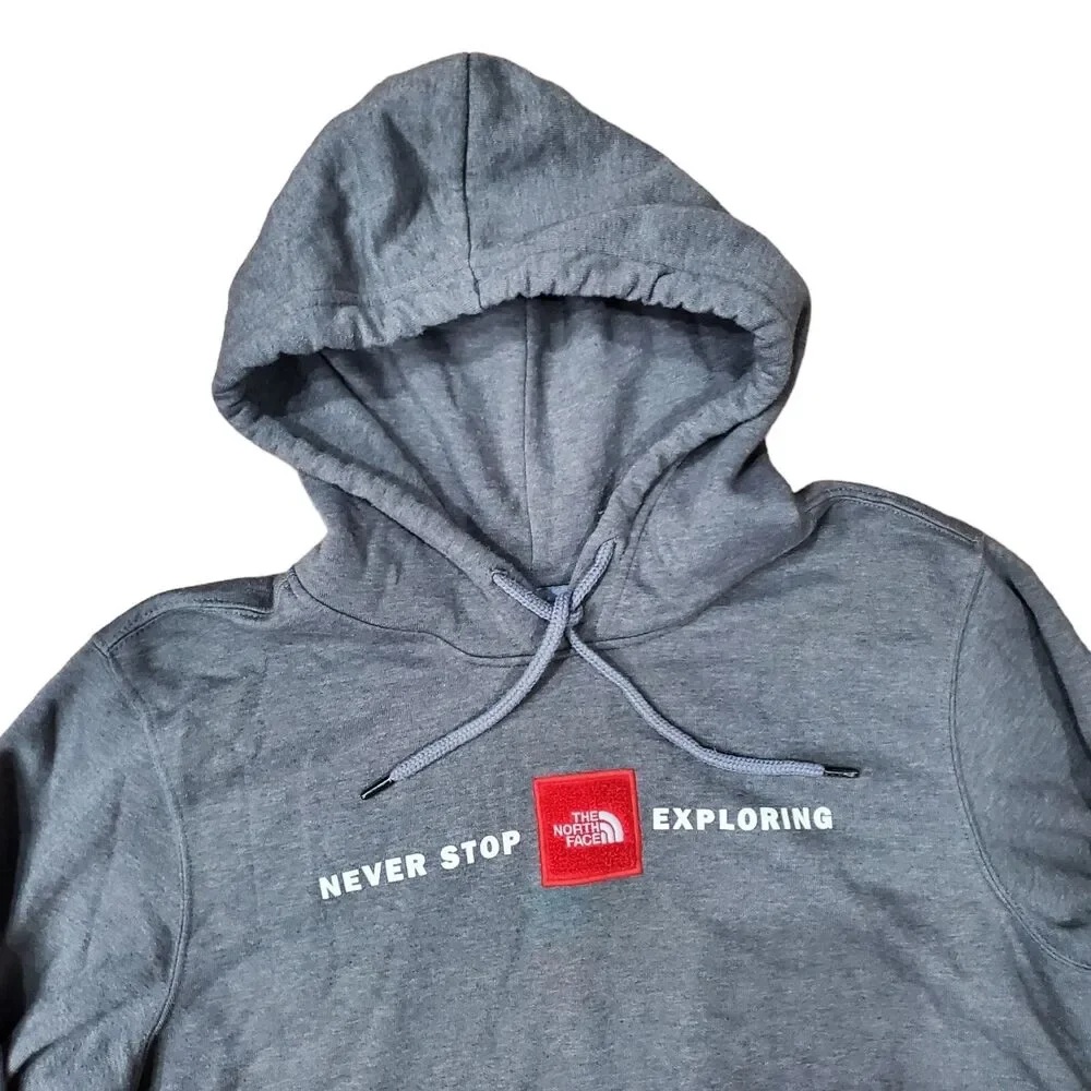 THE NORTH FACE Sweater Mens Medium Gray NEVER STOP EXPLORING Spell Out Hoodie